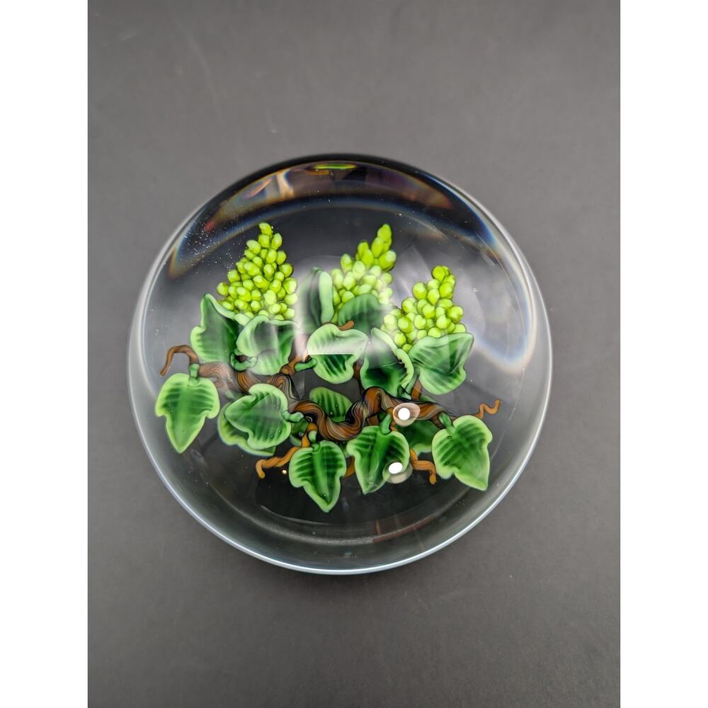 Vintage Randall Grubb 1991 Glass Art Green Grape Vine Paperweight